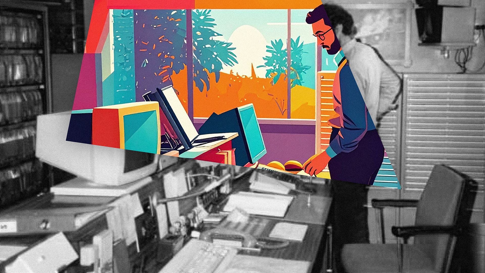 Teaser Foto aus unserem Archiv wurde mittels Künstlicher Intelligenz spielerisch verändert. Sie stehen sinnbildlich für die voranschreitende Entwicklung der Arbeitswelt im Kontext neuer technologischer Möglichkeiten.